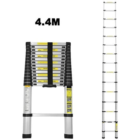 SWANEW Échelle Télescopique 4,4m échelle Extensible Jusqu'à 150 Kg Escabeau Stable En Aluminium 4,4 M