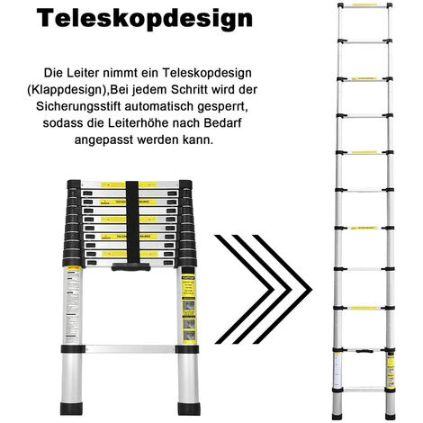 SWANEW Échelle Télescopique 4,4m échelle Extensible Jusqu'à 150 Kg Escabeau Stable En Aluminium 4,4 M – Image 4