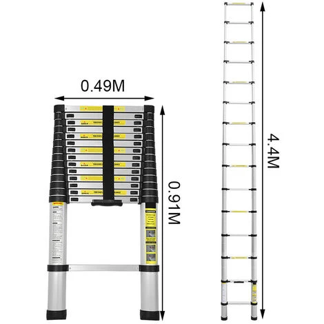 SWANEW Échelle Télescopique 4,4m échelle Extensible Jusqu'à 150 Kg Escabeau Stable En Aluminium 4,4 M – Image 5