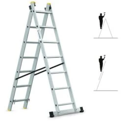 Echelle Transformable 2 Plans StablePro 2x7 Marches Aluminium Extensible Coulissante, 3 Positions, Hauteur Travail Max 4,25m, Garantie 5 Ans, Hostrom