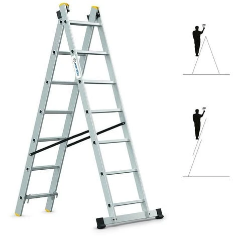 Echelle Transformable 2 Plans StablePro 2x7 Marches Aluminium Extensible Coulissante, 3 Positions, Hauteur Travail Max 4,25m, Garantie 5 Ans, Hostrom