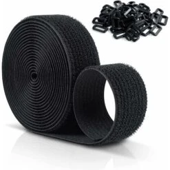 MINKUROW Sangles Scratch Velcr Réutilisables 10 M X 25 Mm, Sangles De Câble Réglables Avec 50 Boucles En Plastique, Libre De Couper Attaches De Câble Velcr En Nylon Noir