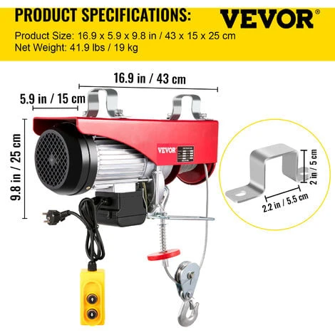 VEVOR Palan Electrique 400/800 KG, Treuil Palan A Chaine A Levier 1500 W, Outil De Levage De Materiaux De Construction 880/1760 LB Avec Telecommande, Pour Chariot Elevateur, Entrepots, Des Chantiers – Image 2