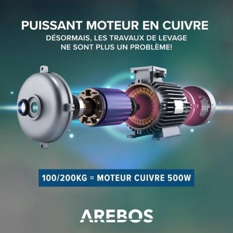 AREBOS Treuil Palan électrique 100/200KG 500W Treuil Palan à Chaine à Levier Treuil Palan à Ascenseur Levage – Image 3