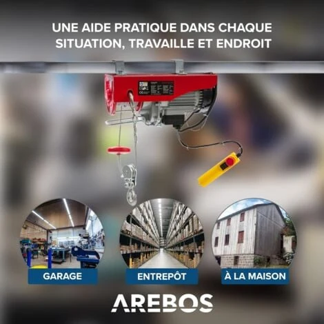 AREBOS Treuil Palan électrique 400/800 Kg 1300W Treuil Palan à Ascenseur Levage Pour Avec Télécommande – Image 4