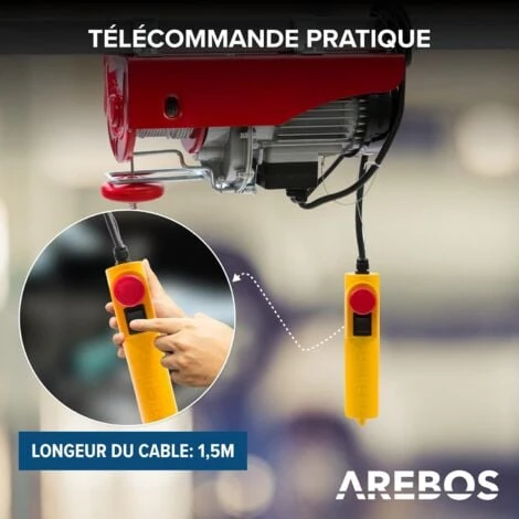 AREBOS Treuil Palan électrique 500/1000 Kg 1300W Treuil Palan à Ascenseur Levage Pour Avec Télécommande, Pour Chariot Élévateu – Image 5