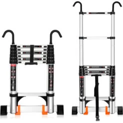 Échelle Télescopique Multifonctions Escabeau Escamotable Échelle De Toit Avec Crochet Support Mural En Aluminium - 2.0M