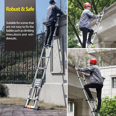 Échelle Télescopique Multifonctions Escabeau Escamotable Échelle De Toit Avec Crochet Support Mural En Aluminium - 2.0M – Image 5