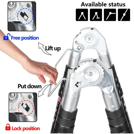 Échelle Télescopique Pliante Multi-Fonction Avec 2 Roulettes, Échelle Escamotable En Aluminium Polyvalente Professionnelle Portable Pliable Argenté - 3.8M(1.9+1.9) – Image 3