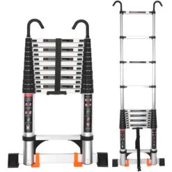 Échelle Télescopique Multifonctions Escabeau Escamotable Échelle De Toit Avec Crochet Support Mural En Aluminium - 4.7M