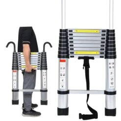 Randaco Echelle Télescopique Avec Crochet Escabeau Aluminium Argent 2.6m