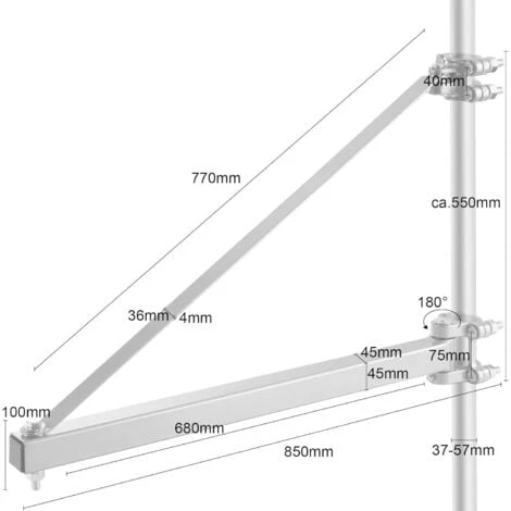 AREBOS Bras Pivotant Bras De Levage électrique Pivotant Support Palan 1000kg 750mm Treuil Palan Électrique Rotation De 180° – Image 5