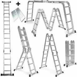 Grandmaster - Échelle Multifonction Pliable 6 En 1, Echelle En Aluminium Pliante 475cm, Plate-forme Incluse, Charge Maximale 150kg, Taille Pliée 126x63x27cm, Echelle Transformable