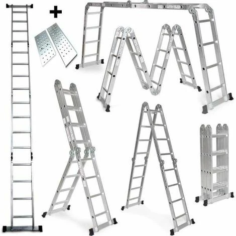 Grandmaster - Échelle Multifonction Pliable 6 En 1, Echelle En Aluminium Pliante 475cm, Plate-forme Incluse, Charge Maximale 150kg, Taille Pliée 126x63x27cm, Echelle Transformable