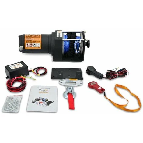 WinchPro - Treuil Électrique 12V 1360kg/3000lbs, Corde Synthétique Dyneema De 12m, 2 Télécommandes (1 Sans Fil, 1 Avec Câble), Plaque De Montage, Idéal Pour Atv, Buggies, Remorques, Quads