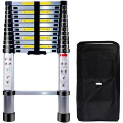 Échelle Telescopique Pliable, Échelle Escalier Escamotable En Aluminium Avec Sac De Transport, Ladder Multifonctionnelle Charge 150 Kg - 3.8M