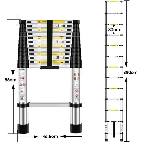 Échelle Telescopique Pliable, Échelle Escalier Escamotable En Aluminium Avec Sac De Transport, Ladder Multifonctionnelle Charge 150 Kg - 3.8M – Image 5