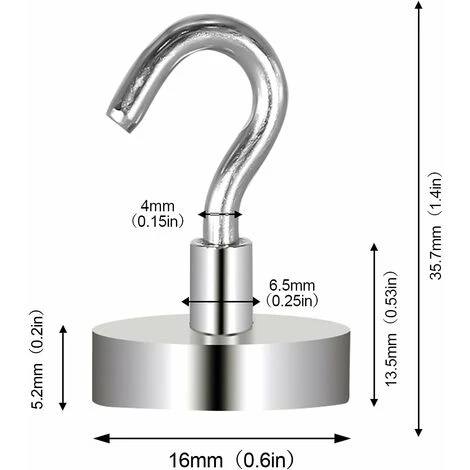 Crochets Magnétiques, Crochet Aimants, Puissant Aimant Néodyme Force D’attraction De 5.5 Kg (12 Pack) – Image 2