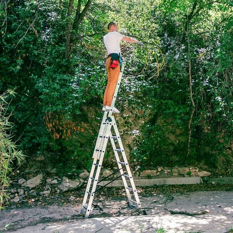 Echelle Transformable 3 Plans StablePro 3x7 Marches Aluminium Extensible Coulissante, 6 Positions, Hauteur Travail Max 5,00m, Garantie 5 Ans, Hostrom â Image 4