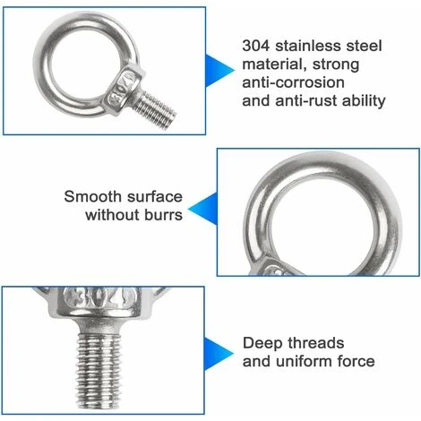 MINKUROW Boulons À Oeil M6 Eye Bolts Anneau De Levage Anneaux Filetage Vis En Acier Inoxydable 304 Pour Sangler Corde Relier Diy 12 Pièces – Image 3