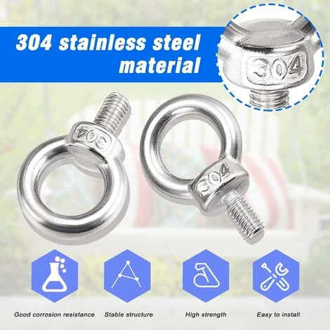 MINKUROW Boulons À Oeil M6 Eye Bolts Anneau De Levage Anneaux Filetage Vis En Acier Inoxydable 304 Pour Sangler Corde Relier Diy 12 Pièces – Image 5