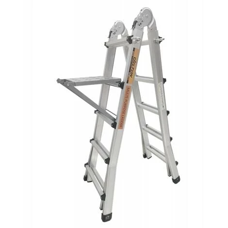 Échelle Articulée Pliante Et Télescopique En Aluminium 4x5 Marches 4,96m + 1 Tablette – Image 2