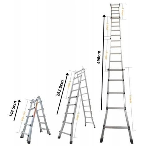Échelle Articulée Pliante Et Télescopique En Aluminium 4x5 Marches 4,96m + 1 Tablette – Image 3