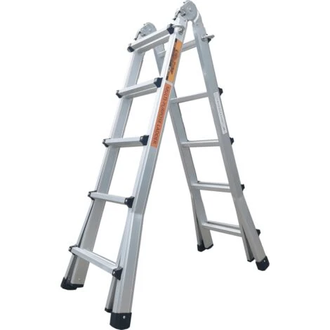 Échelle Articulée Pliante Et Télescopique En Aluminium 4x5 Marches 4,96m + 1 Tablette – Image 4