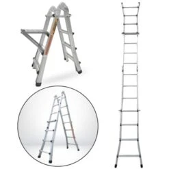 Échelle Articulée Pliante Et Télescopique En Aluminium 4x4 Marches 3,88m + 1 Tablette