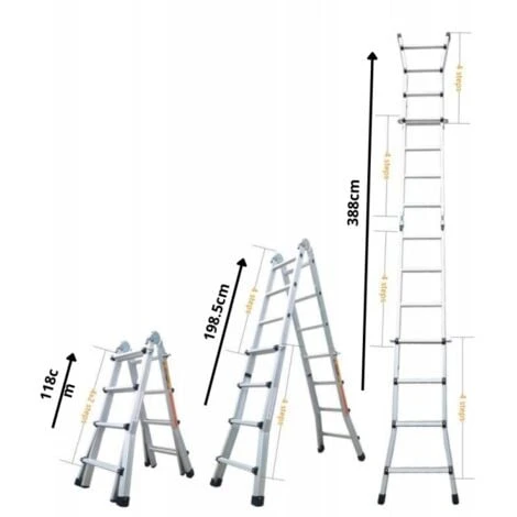 Échelle Articulée Pliante Et Télescopique En Aluminium 4x4 Marches 3,88m + 1 Tablette – Image 3