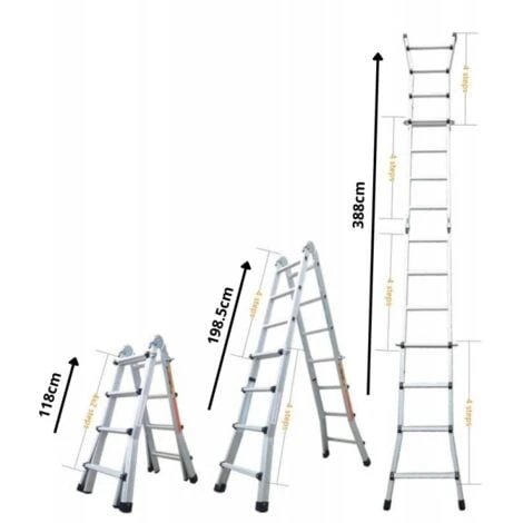 Échelle Articulée Et Télescopique Pliante En Aluminium 4x4 Marches 3,88m