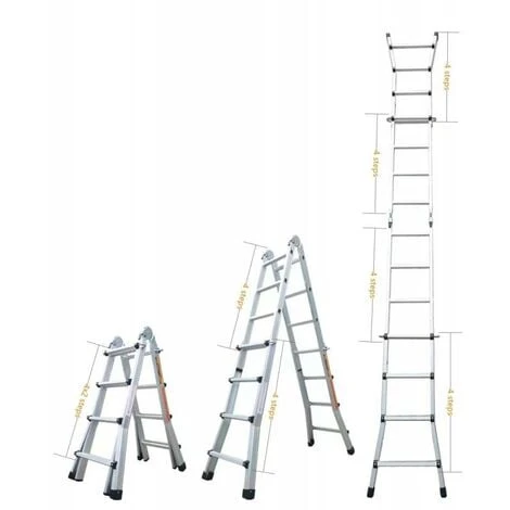 Échelle Articulée Et Télescopique Pliante En Aluminium 4x4 Marches 3,88m – Image 3
