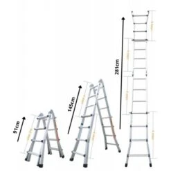Échelle Articulée Et Télescopique Pliante En Aluminium 4x3 Marches 2,81m