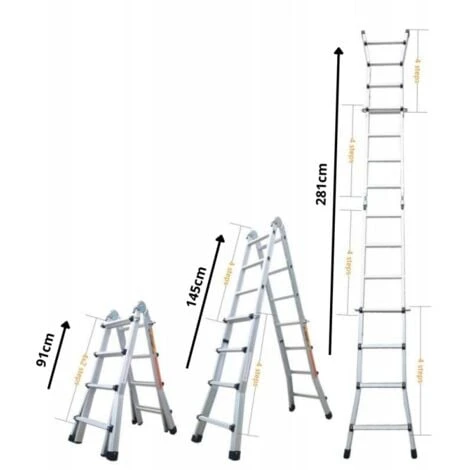 Échelle Articulée Et Télescopique Pliante En Aluminium 4x3 Marches 2,81m