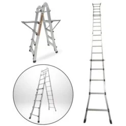 Échelle Articulée Pliante Et Télescopique En Aluminium 4x5 Marches 4,96m + 2 Tablettes