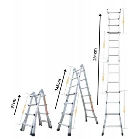 Échelle Articulée Pliante Et Télescopique En Aluminium 4x3 Marches 2,81m + 1 Tablette – Image 3