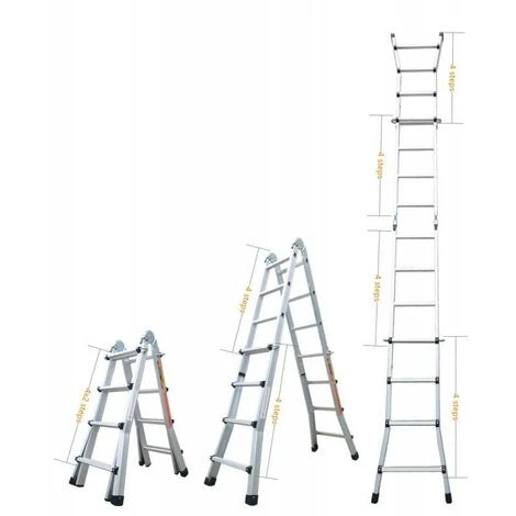 Échelle Articulée Pliante Et Télescopique En Aluminium 4x3 Marches 2,81m + 1 Tablette – Image 4