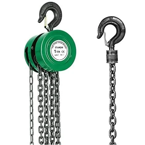 Palan à Chaîne Manuel Avec Crochet Robuste STANEW, Hauteur De Levage 3M, Vert,Double-Chaîne De Charge,Chaîne G80,Crochet De Levage Avec Sécurité (1 Tonne 3M)