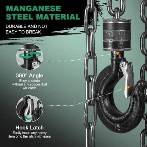 Palan à Chaîne Manuel Avec Crochet Robuste STANEW, Hauteur De Levage 3M, Vert,Double-Chaîne De Charge,Chaîne G80,Crochet De Levage Avec Sécurité (1 Tonne 3M) – Image 3