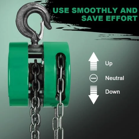 Palan à Chaîne Manuel Avec Crochet Robuste STANEW, Hauteur De Levage 3M, Vert,Double-Chaîne De Charge,Chaîne G80,Crochet De Levage Avec Sécurité (1 Tonne 3M) – Image 4
