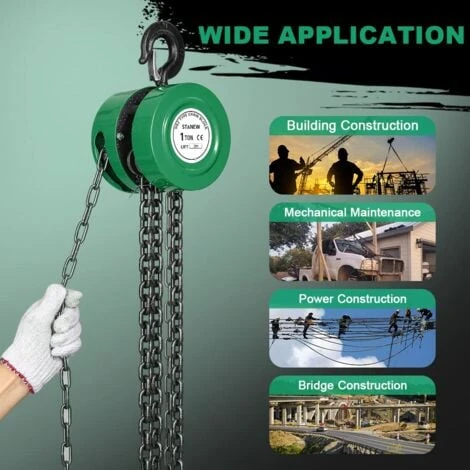 Palan à Chaîne Manuel Avec Crochet Robuste STANEW, Hauteur De Levage 3M, Vert,Double-Chaîne De Charge,Chaîne G80,Crochet De Levage Avec Sécurité (1 Tonne 3M) – Image 5