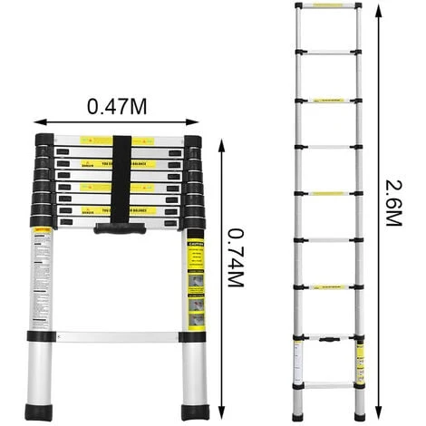 SWANEW Echelle Télescopique Jusqu'à 150 Kg Escabeau Stable En Aluminium Multi-Fonction 2,6 M – Image 5
