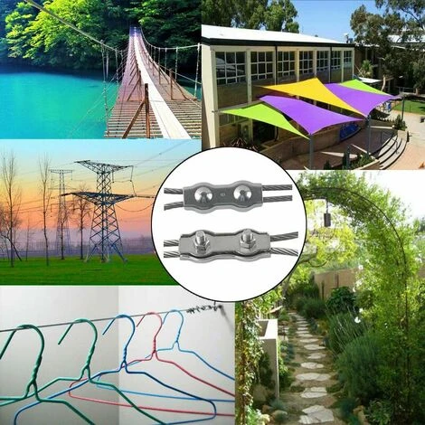 M2 Duplex Clips 304 Attaches De Câble En Acier Inoxydable Duplex Wire Rope Clips Pour Corde à Linge Cordes à Linge Soleil Voiles Suspendus Patio Fixe 8pcs Convient Pour Câble Métallique De 2 Mm – Image 5