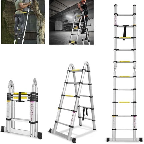 AUFUN Pliable échelle Télescopique En Aluminium De 5,0m (2,5+2,5M)