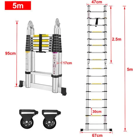 AUFUN Pliable échelle Télescopique En Aluminium De 5,0m (2,5+2,5M) – Image 2