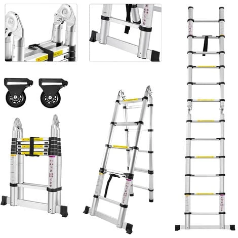 AUFUN Pliable échelle Télescopique En Aluminium De 5,0m (2,5+2,5M) – Image 3
