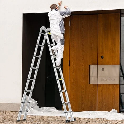 AUFUN Pliable échelle Télescopique En Aluminium De 5,0m (2,5+2,5M) – Image 4