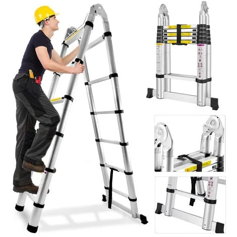 AUFUN Pliable échelle Télescopique En Aluminium De 3,8m (1,9+1,9M)