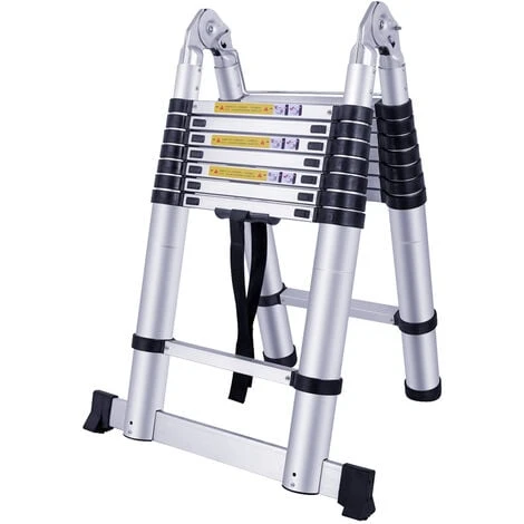 AUFUN Échelle Télescopique 5M, Echelle Pliante Aluminium, Multi-Fonction Ladder, Charge Maximale 150 Kg - Pliable(2,5m+2,5m)