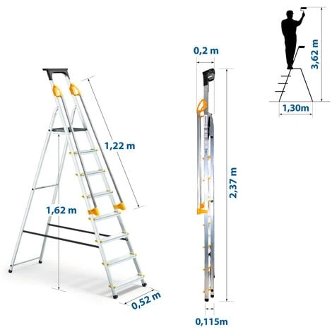 Escabeau 8 Marches DURAMP Sécurisé Avec Rampes, Tablette Porte-outils, Marchepied Pliable Aluminium, Hauteur Plateforme 162cm, Garantie 5 Ans Hoström – Image 3
